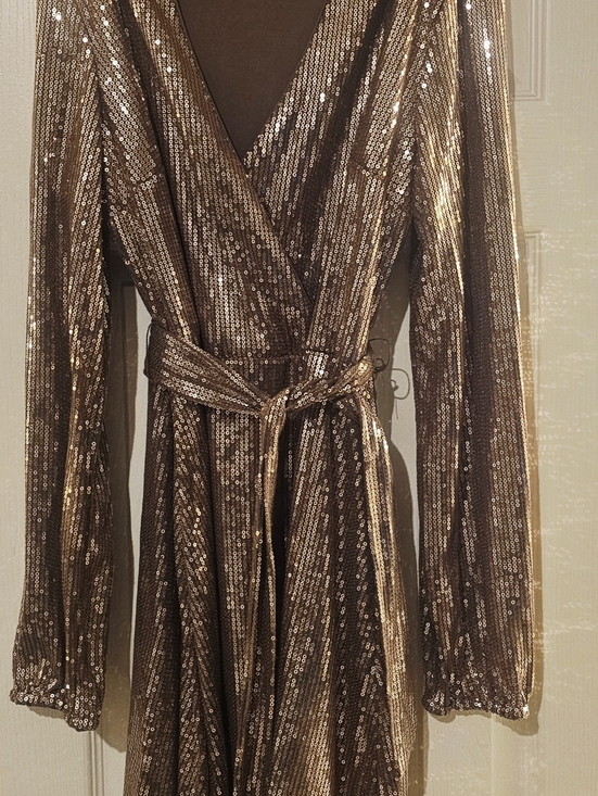 Nine West Rose Gold Sequin Wrap Mini Dress - Picture 4 of 5